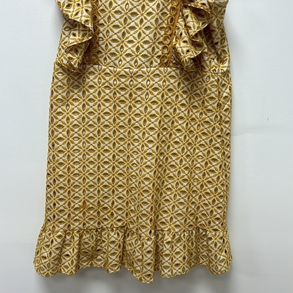 Topshop Yellow Eyelet Ruffle Mini Embroidered Dress size 6 - Picture 7 of 11